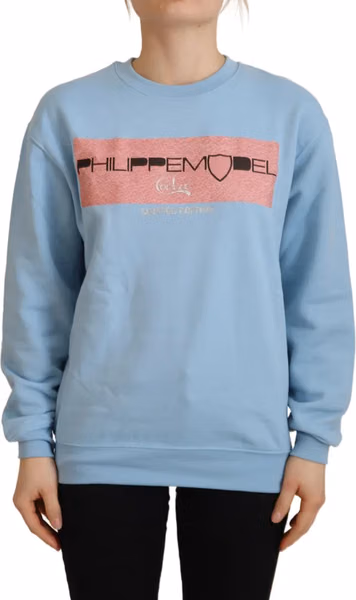 Light Blue Logo Printed Long Sleeves Sweater