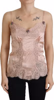 Pink Satin Lace Roses Tank Top Lingerie 1
