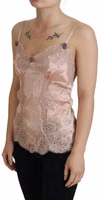 Pink Satin Lace Roses Tank Top Lingerie 2