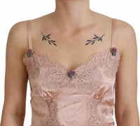 Pink Satin Lace Roses Tank Top Lingerie 4