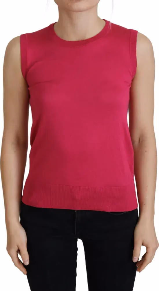 Pink Silk Vest Pullover Crewneck Tank Top