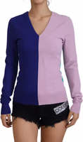 Multicolor V-neck Viscose Long Sleeves Sweater 1