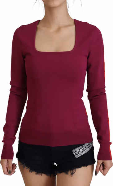 Multicolor Viscose Square Neck Pullover Sweater