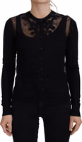 Black Floral Lace Button Cardigan Sweater 1
