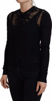 Black Floral Lace Button Cardigan Sweater 2