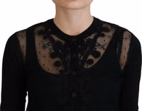 Black Floral Lace Button Cardigan Sweater 4