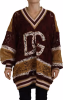 Multicolor Lace V-neck Pullover Sweater 1