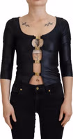 Black Cotton Stretch Open Chest 3/4 Sleeve Top 1