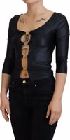 Black Cotton Stretch Open Chest 3/4 Sleeve Top 2