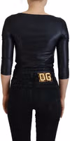 Black Cotton Stretch Open Chest 3/4 Sleeve Top 3