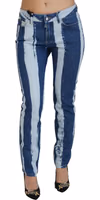 Cobalt Blue Stripes Skinny Denim Cotton Jeans 1