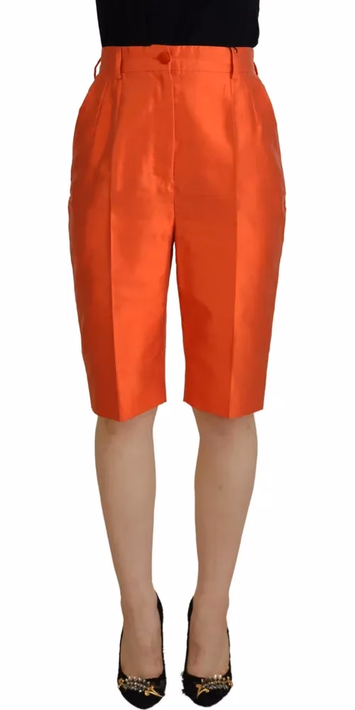 Orange Silk High Waist Cropped Pants