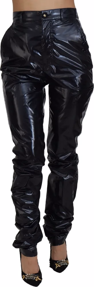 Black Nylon High Waist Skinny Pants