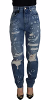 Blue Tattered Skinny Denim Cotton Jeans 1