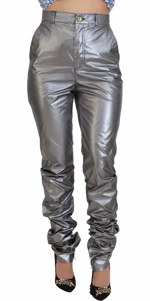 Metallic Silver High Waist Skinny Pants