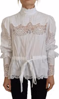 White Cotton Lace Trim Turtle Neck Blouse Top 1