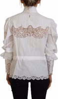 White Cotton Lace Trim Turtle Neck Blouse Top 3