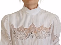 White Cotton Lace Trim Turtle Neck Blouse Top 4