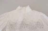 White Cotton Lace Trim Turtle Neck Blouse Top 5