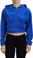 Blue Cotton Full Zip Cropped Hooded Sweatshirt Sweater 1