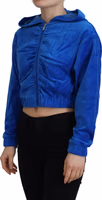 Blue Cotton Full Zip Cropped Hooded Sweatshirt Sweater 2