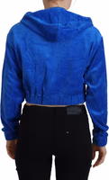 Blue Cotton Full Zip Cropped Hooded Sweatshirt Sweater 3