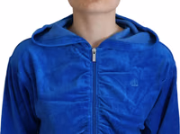 Blue Cotton Full Zip Cropped Hooded Sweatshirt Sweater 5