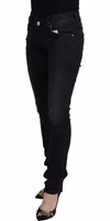 Black Cotton Low Waist Slim Fit Women Casual Denim Jeans 2