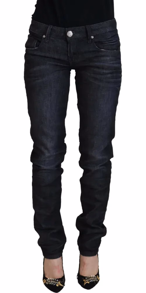 Black Cotton Low Waist Slim Fit Women Casual Denim Jeans