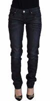 Black Cotton Low Waist Slim Fit Women Casual Denim Jeans 1