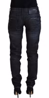 Black Cotton Low Waist Slim Fit Women Casual Denim Jeans 3
