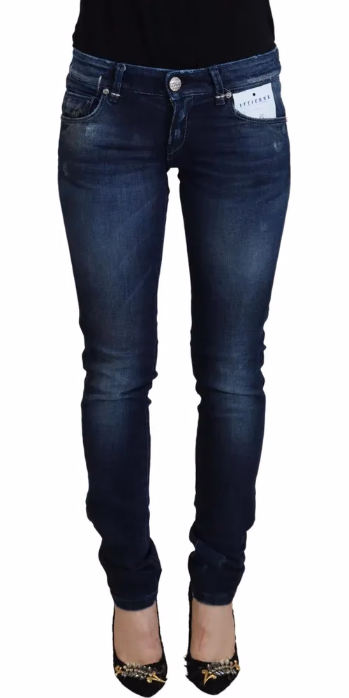 Blue Cotton Low Waist Slim Fit Women Casual Denim Jeans
