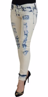 White Blue Cotton Skinny Women Tattered Denim Jeans 2