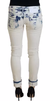 White Blue Cotton Skinny Women Tattered Denim Jeans 3