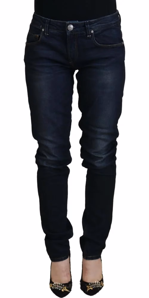 Blue Cotton Skinny Low Waist Women Casual Denim Jeans