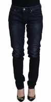 Blue Cotton Skinny Low Waist Women Casual Denim Jeans 1