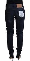 Blue Cotton Skinny Low Waist Women Casual Denim Jeans 3