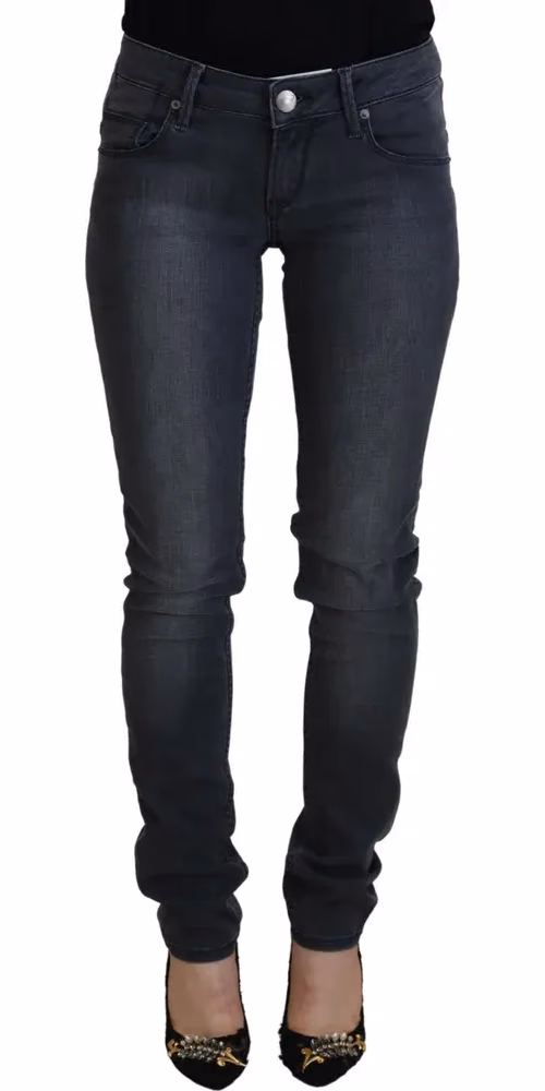 Gray Cotton Skinny Low Waist Women Casual Denim Jeans