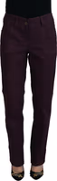 Purple Cotton Mid Waist Women Tapered Pants 1
