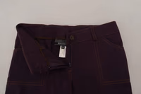 Purple Cotton Mid Waist Women Tapered Pants 4