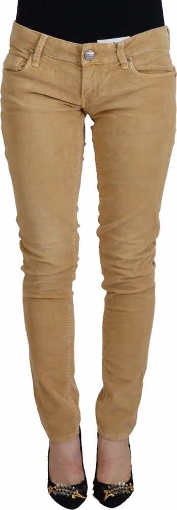 Brown Cotton Corduroy Low Waist Women Casual Jeans