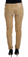 Brown Cotton Corduroy Low Waist Women Casual Jeans 3