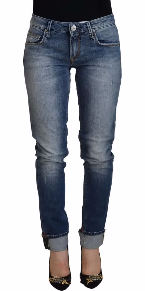 Blue Washed Cotton Low Waist Women Casual Jeans