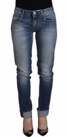 Blue Washed Cotton Low Waist Women Casual Jeans 1