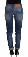 Blue Washed Cotton Low Waist Women Casual Jeans 3