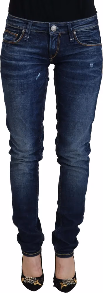 Blue Washed Cotton Low Waist Women Casual  Jeans