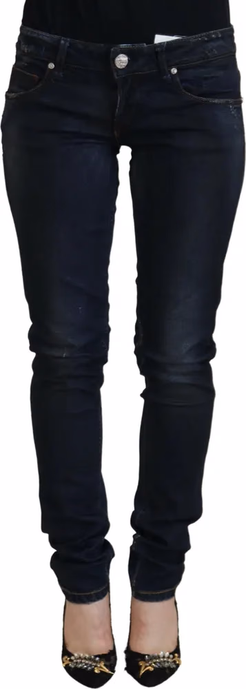 Blue Cotton Low Waist Slim Fit Women Casual Jeans