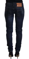 Blue Cotton Low Waist Slim Fit Women Casual Jeans 3