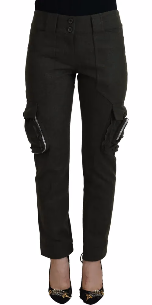 Green Lace Up Leg Women Tapered Pants