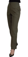 Green Cotton High Waist Women Tapered Pants 2